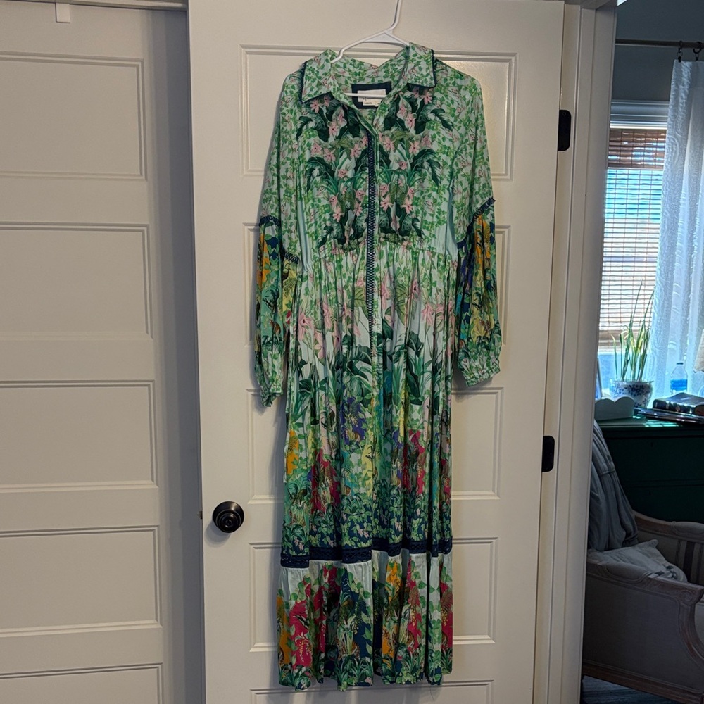 Elegant Green Floral Long Sleeve Dress